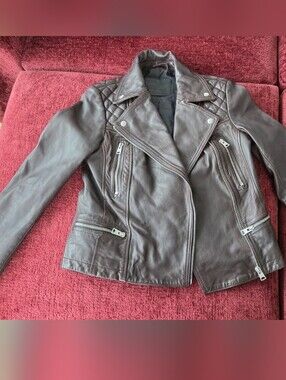 All Saints Quilted Brown Leather Moto Jacket